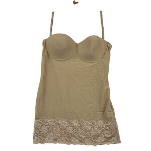 Shape Fx Slip with Built In Underwire Bra Size 38C Beige Shapewear Lace Hem